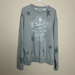 BORN‎ FLY CO ANY CITY gray sweatshirt with star designs size 2xl mens